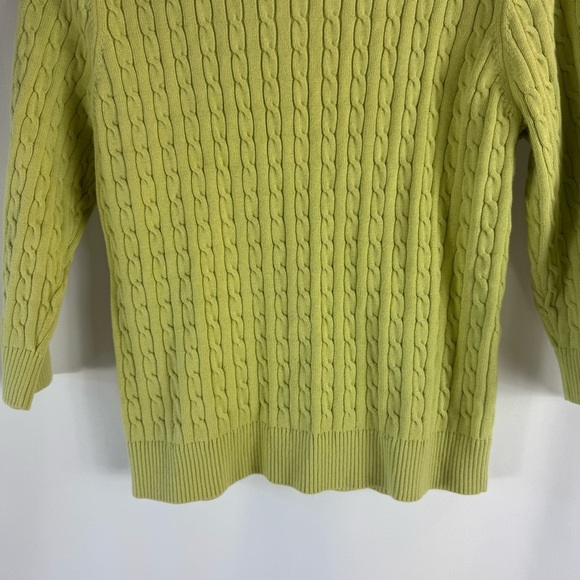 Pria Lime Green Cable Knit Turtleneck Sweater Vintage size: L 100% Cotton - Picture 4 of 10